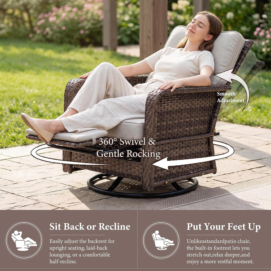 Swivel Rocking Patio Recliner Chair Set