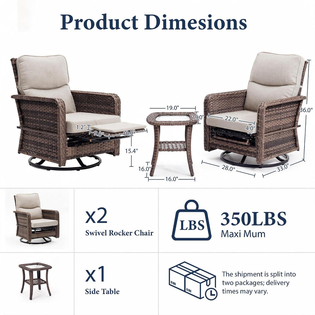 Swivel Rocking Patio Recliner Chair Set