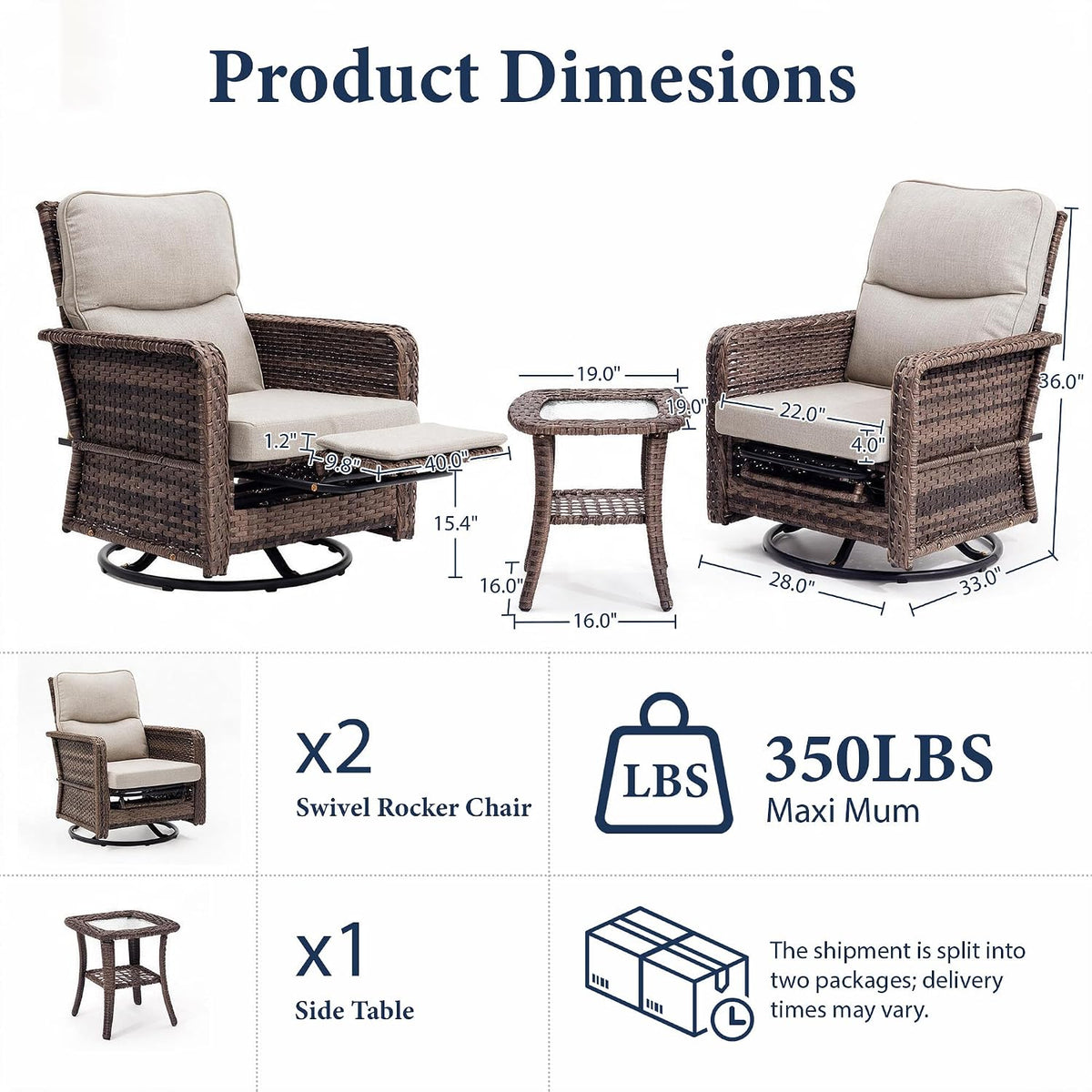 Swivel Rocking Patio Recliner Chair Set