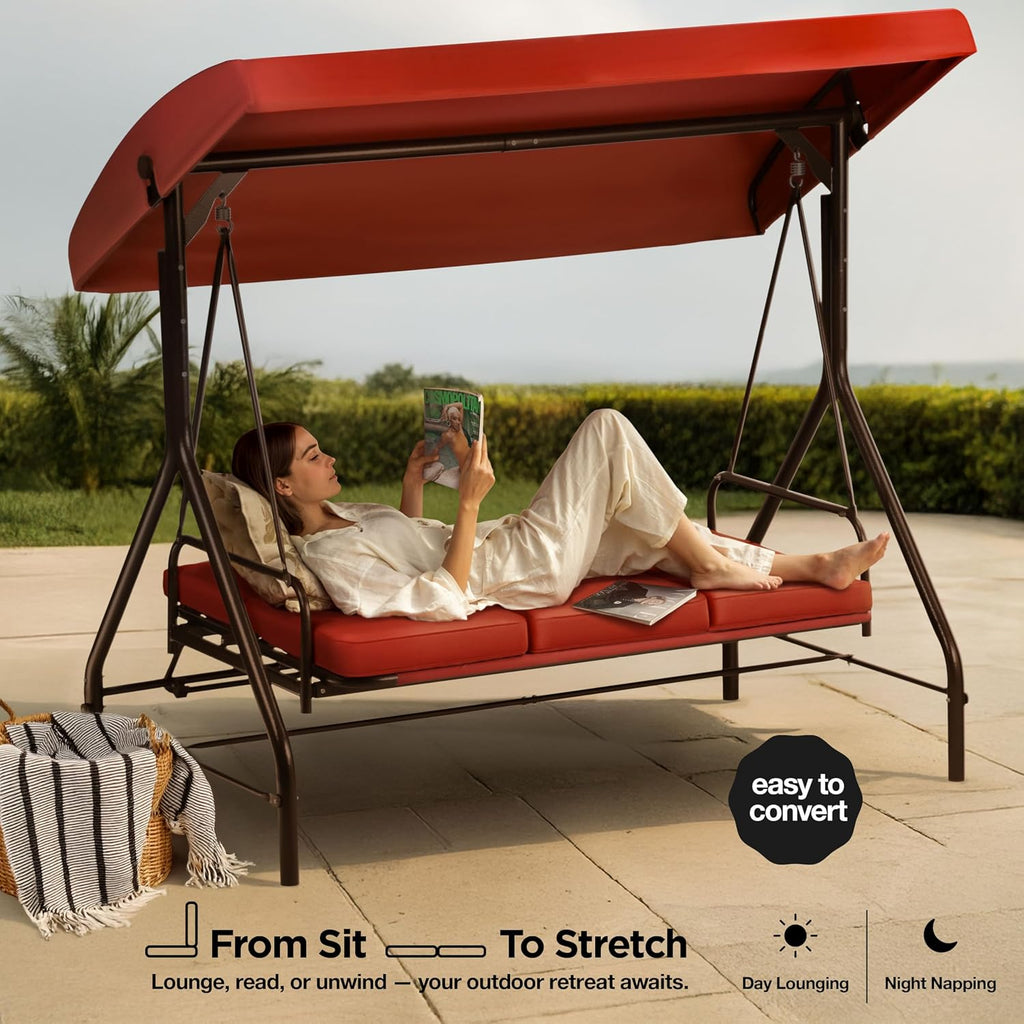 3‑Seat Convertible Patio Swing Glider Bed
