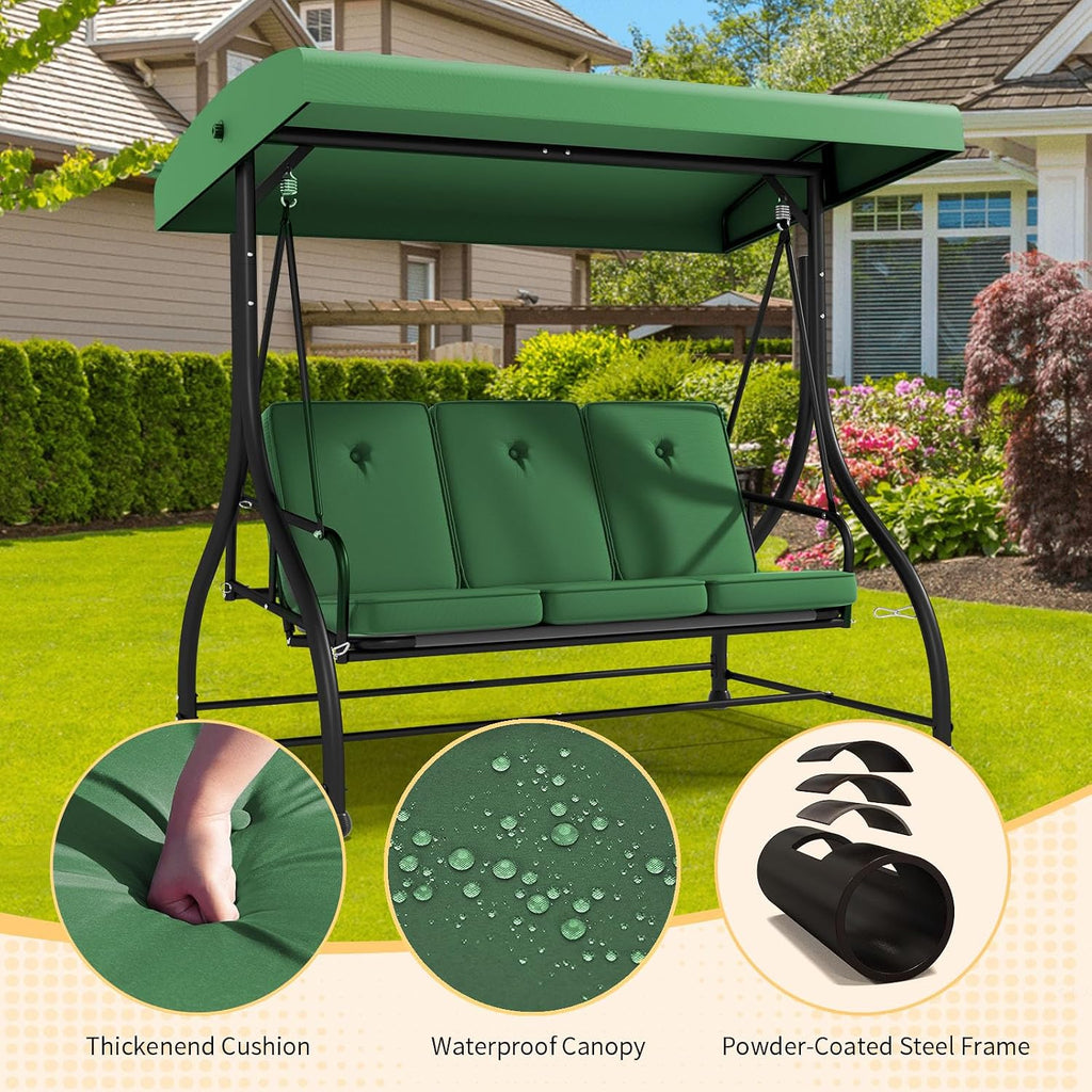 3‑Seat Canopy Patio Swing Glider Chair