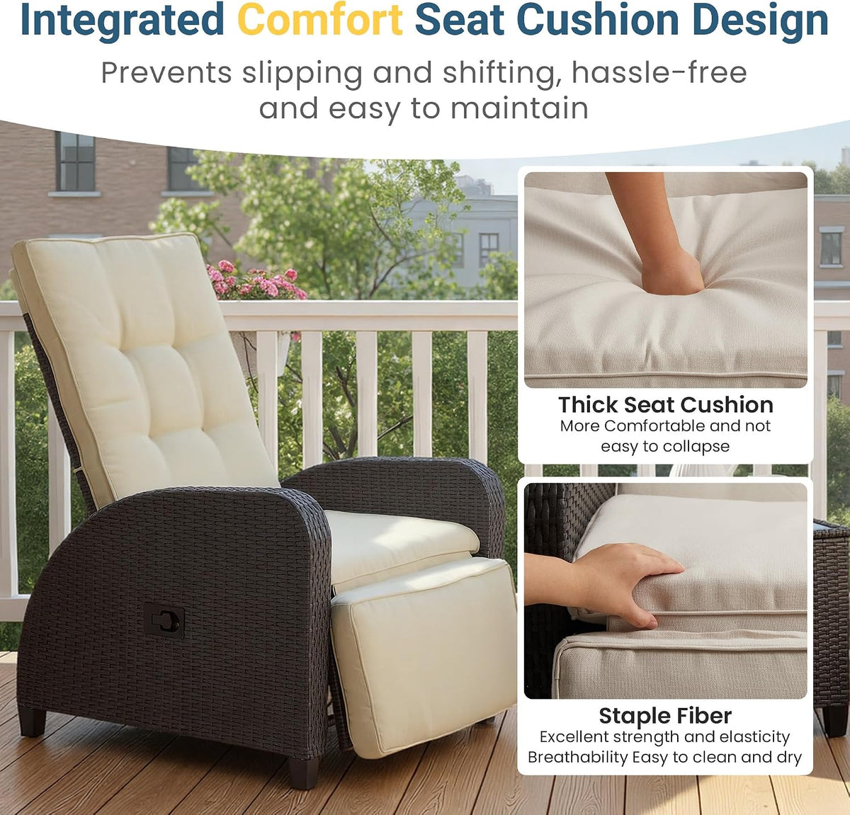 Adjustable Wicker Patio Recliner Lounge Chair