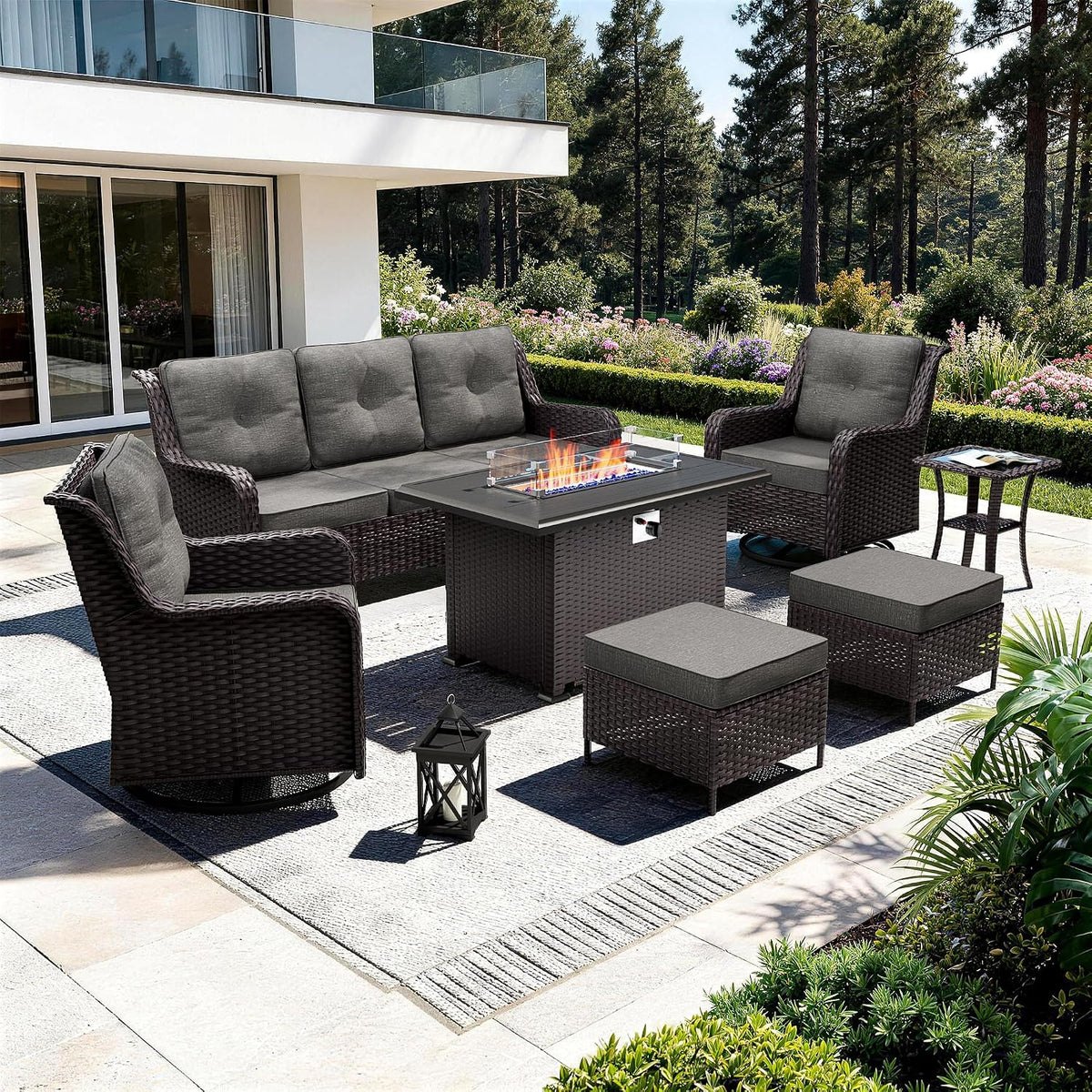 7‑Piece Wicker Patio Fire Pit Set