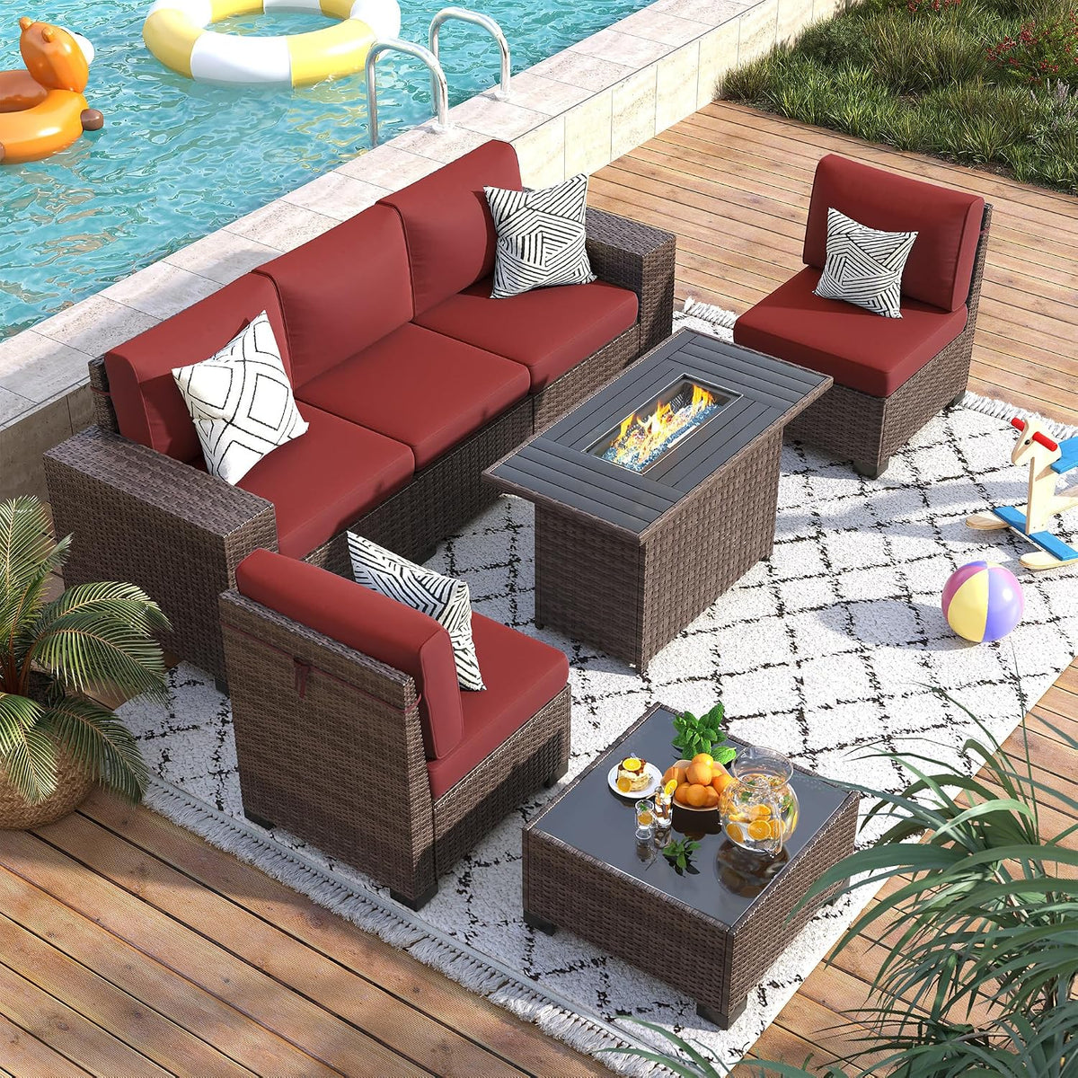 7‑Piece Wicker Patio Fire Pit Set