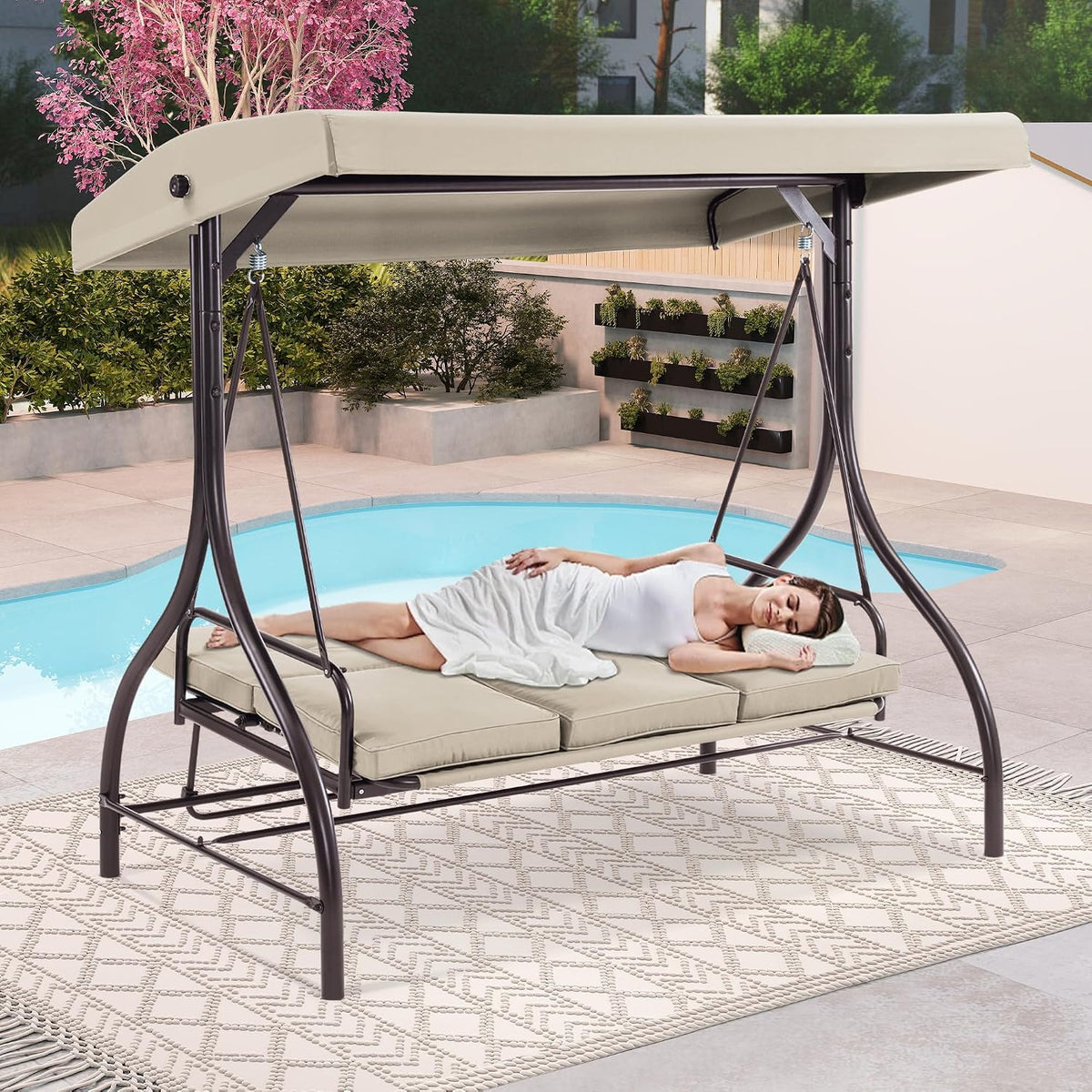 3‑Seat Convertible Patio Swing Chair