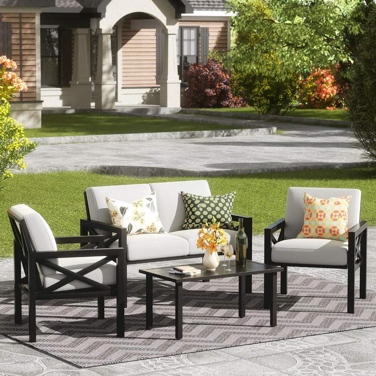 4‑Piece Metal Patio Conversation Set