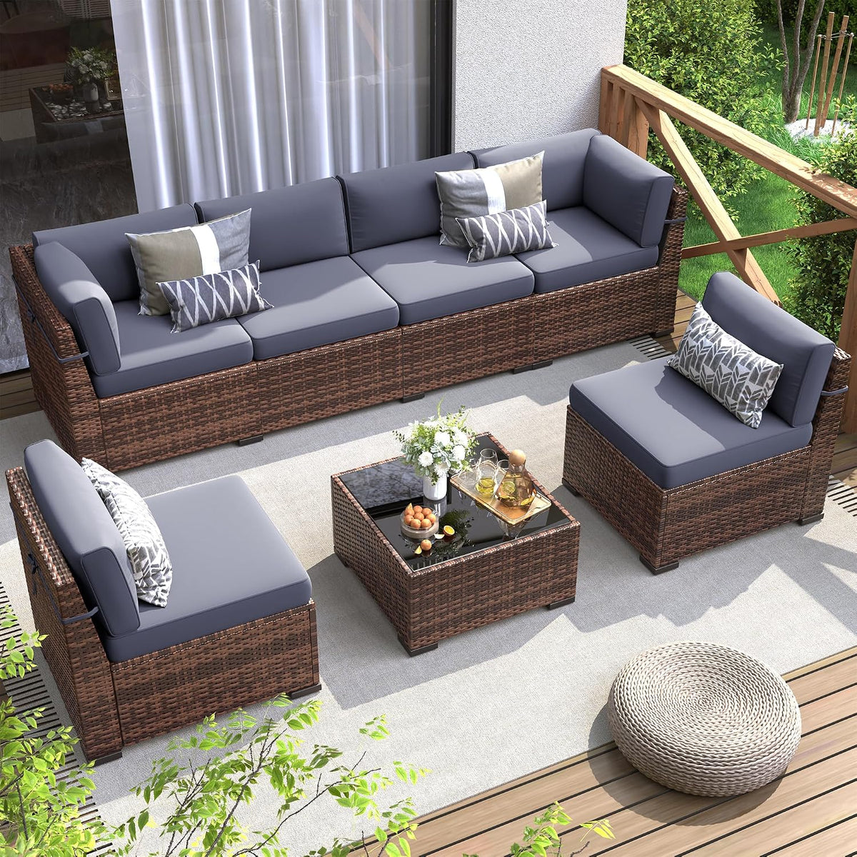 7‑Piece Wicker Modular Patio Conversation Set