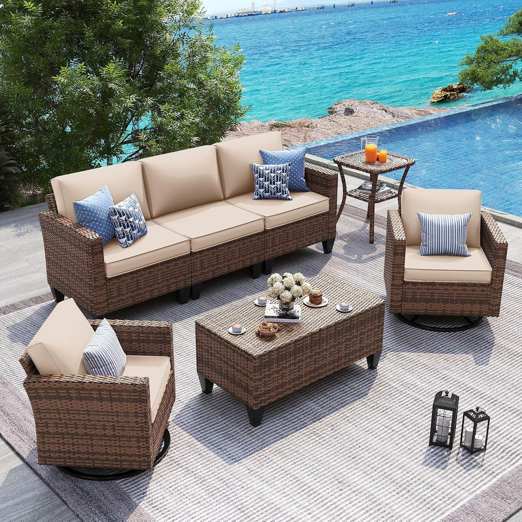 5‑Piece Wicker Swivel Patio Conversation Set