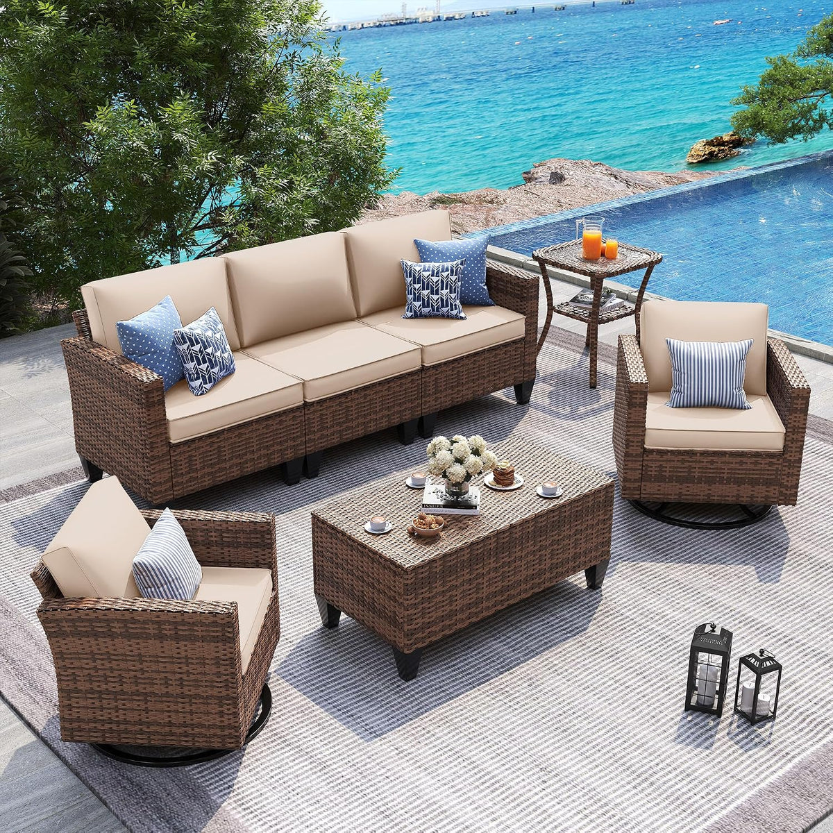 5‑Piece Wicker Swivel Patio Conversation Set