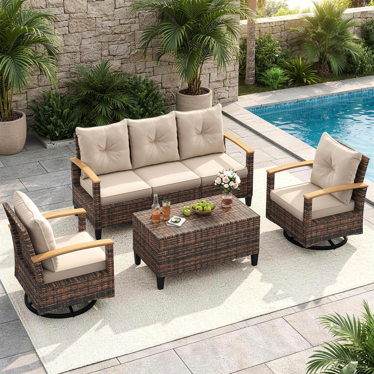4‑Piece Wicker Swivel Patio Conversation Set