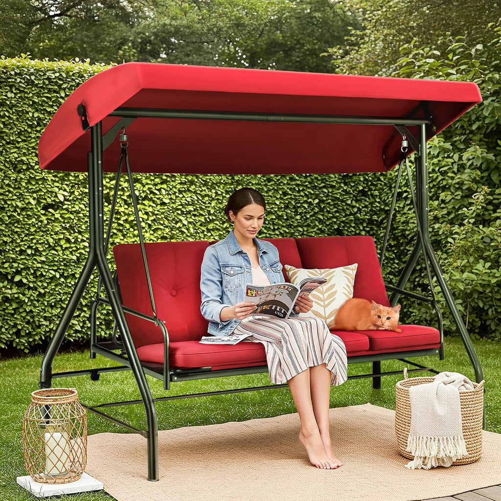 3‑Seat Convertible Patio Swing Glider Bed