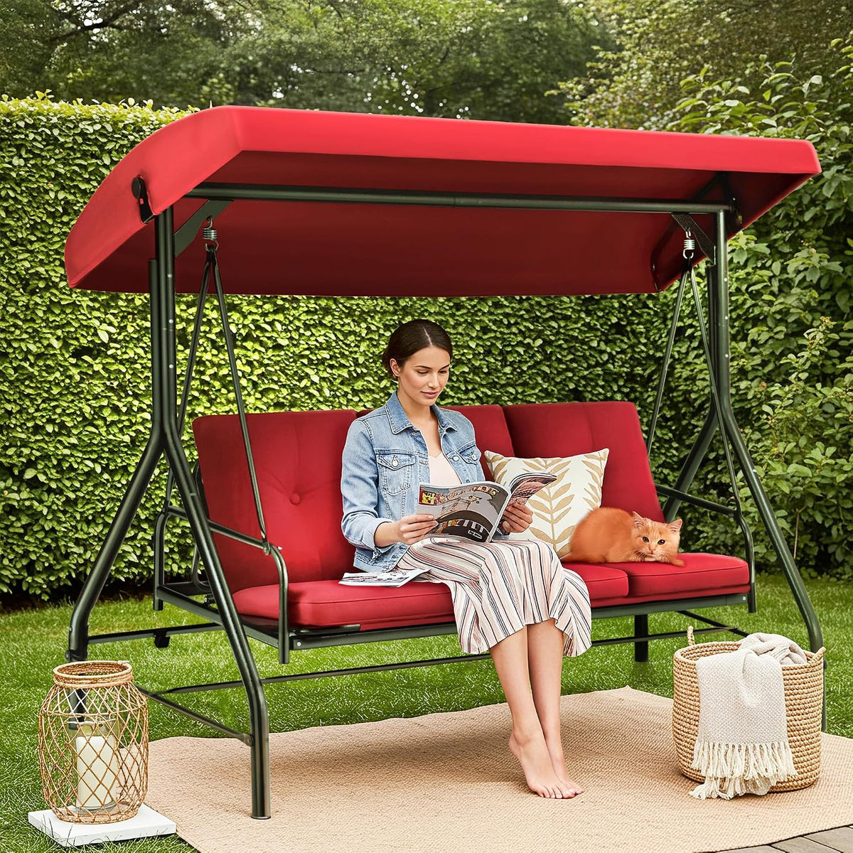 3‑Seat Convertible Patio Swing Glider Bed