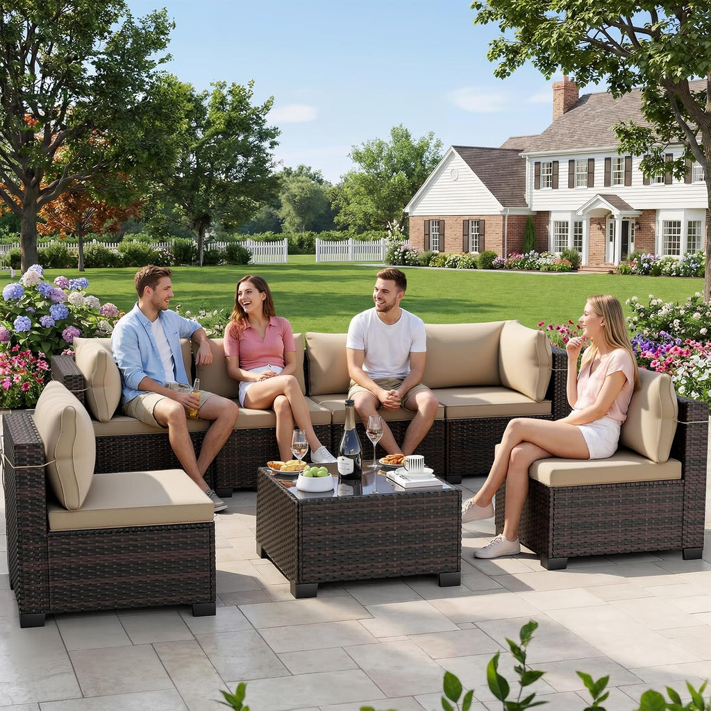 7‑Piece Wicker Rattan Patio Sofa Set