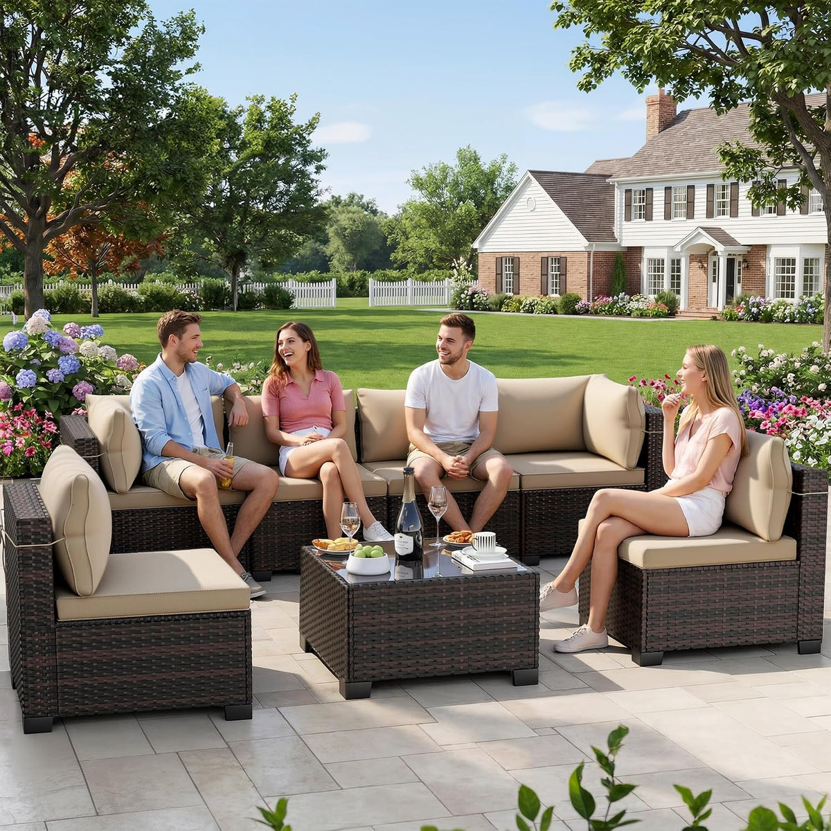 7‑Piece Wicker Rattan Patio Sofa Set