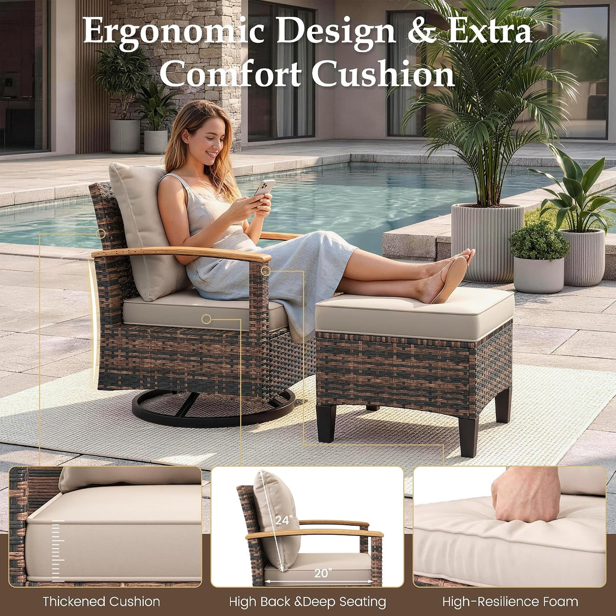 4‑Piece Wicker Swivel Patio Conversation Set
